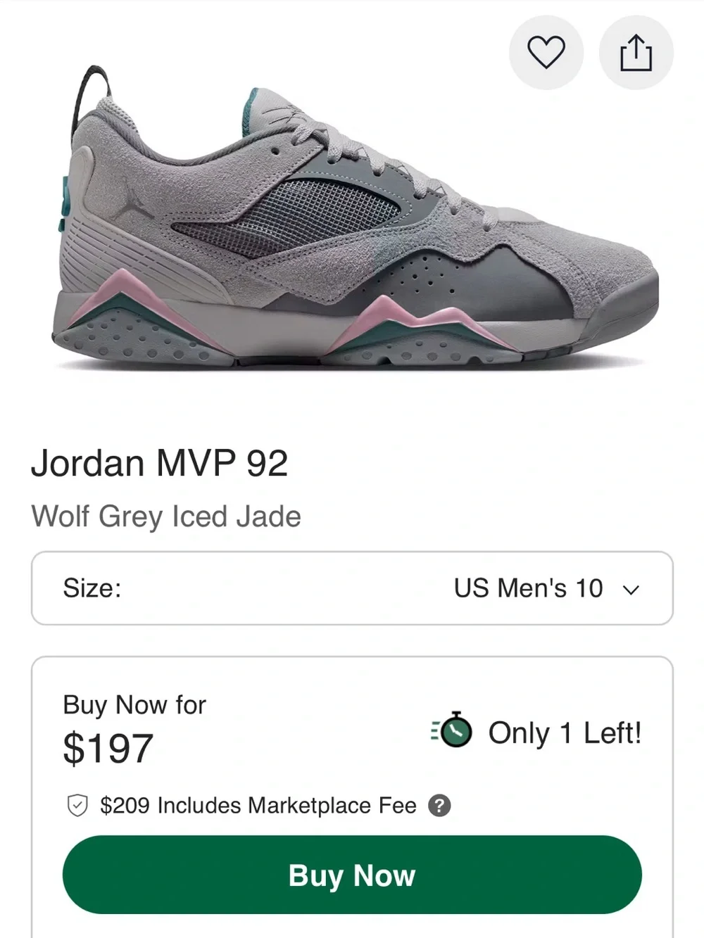 Jordan MVP 92 Low Men's Sneakers - Cool Grey with Pink Accent